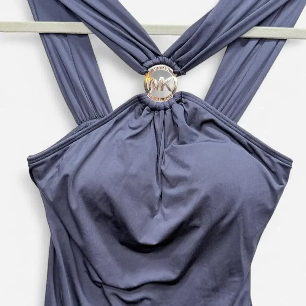 MICHAEL Michael Kors halter swim dress in navy blue. Size XS